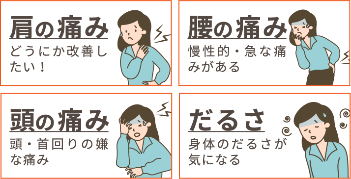 肩の痛み・腰の痛み・頭の痛み・だるさ